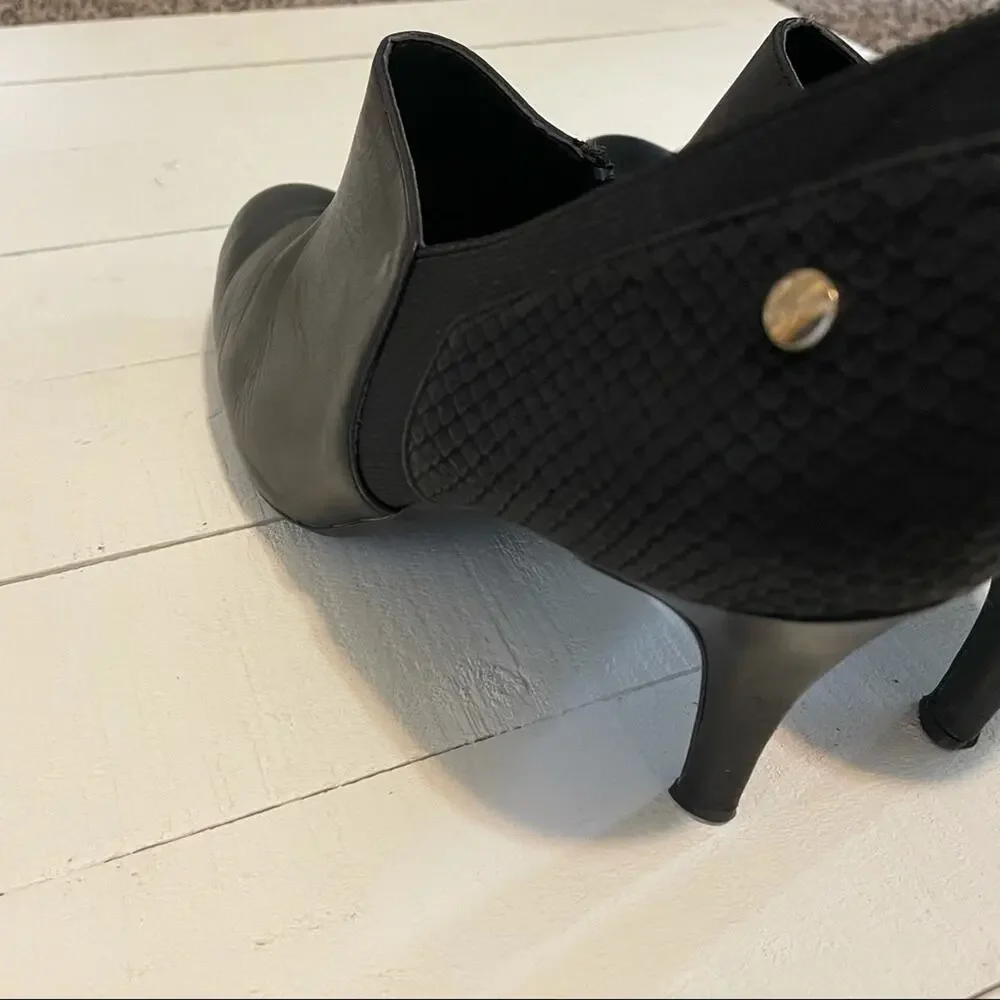 Calvin Klein Leather Heeled Black Booties 'Jeanine' Size 8.5